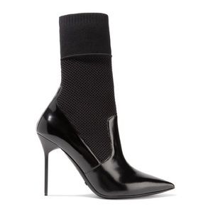 Burberry Glossed-Leather Stretch-Knit Sock Boots